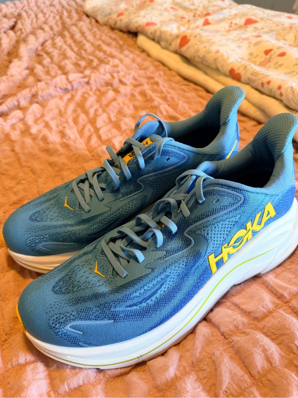 NWOT Hoka Men's Blue and Yellow Running Shoes